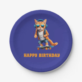 Plato De Papel Naranja Tabby Skateboard