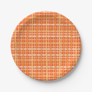 Plato De Papel Naranja Tejido Retro Picnic Plaid Pattern Tangerin