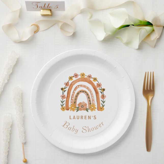 Plato De Papel Naranja Terracotta Bohemian | Baby Shower arcoiris (Boda)