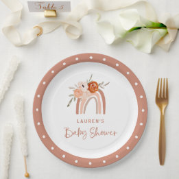 Plato De Papel Naranja Terracotta Boho | Baby Shower arcoiris