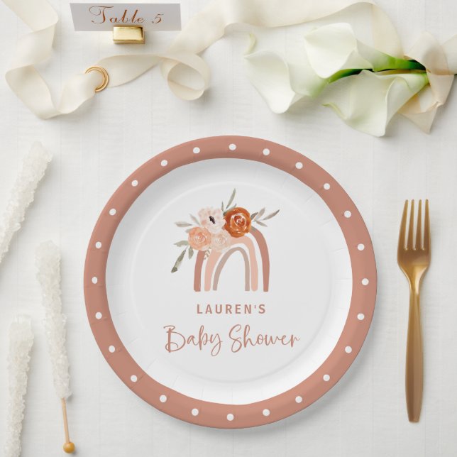 Plato De Papel Naranja Terracotta Boho | Baby Shower arcoiris (Boda)