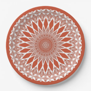 Plato De Papel Naranja Terracotta Tristyns Mandala