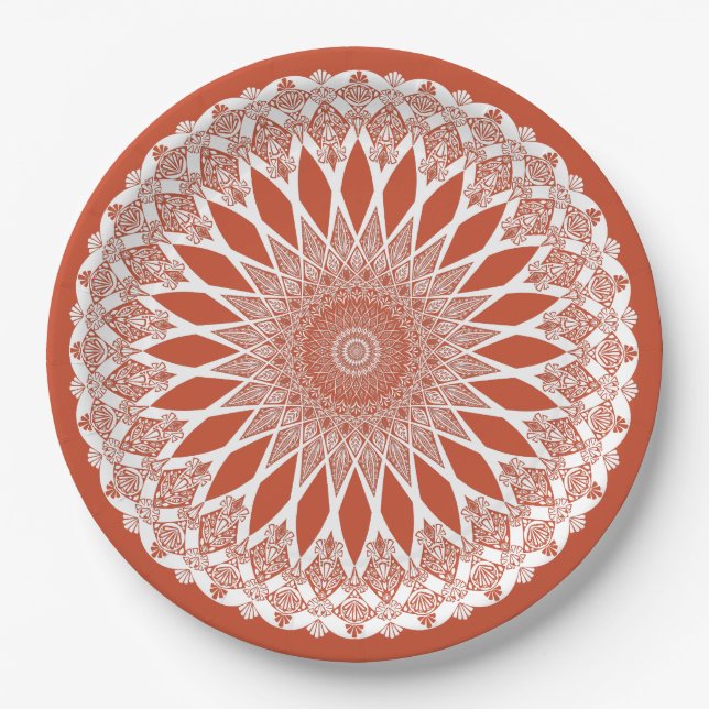 Plato De Papel Naranja Terracotta Tristyns Mandala (Anverso)