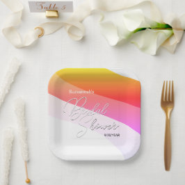 Plato De Papel Naranja tropical Personalizado de avenidas rosadas