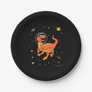 Plato De Papel Naranja Tyrannosaurus Dinos En El Espacio