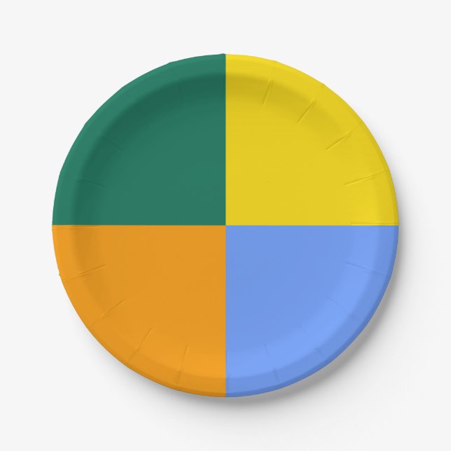 Plato De Papel Naranja verde azul amarillo (Anverso)