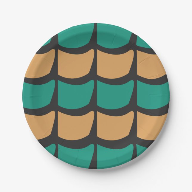 Plato De Papel Naranja verde azulado Resumen Fiesta (Anverso)