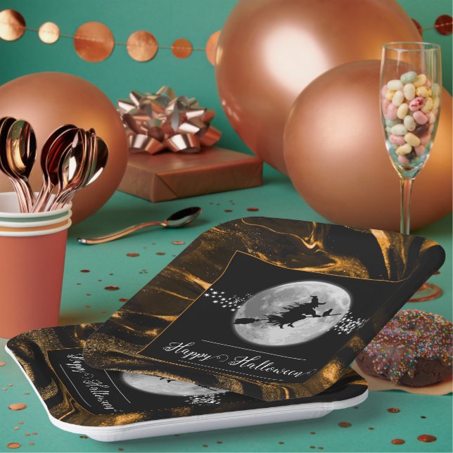 Plato De Papel Naranja Witch Silhouette Halloween (Multi)