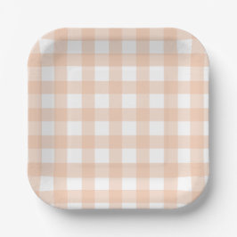 Plato De Papel Naranja y Blanco Dainty Buffalo Check