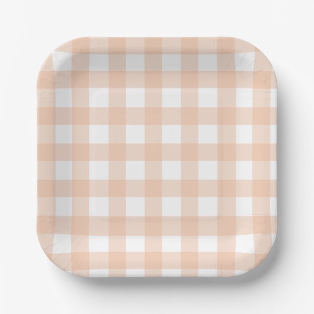 Plato De Papel Naranja y Blanco Dainty Buffalo Check (Anverso)