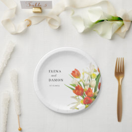 Plato De Papel Naranja y Cream Tulip Boda