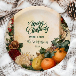 Plato De Papel Naranja y Navidades de frutas secos y rusos