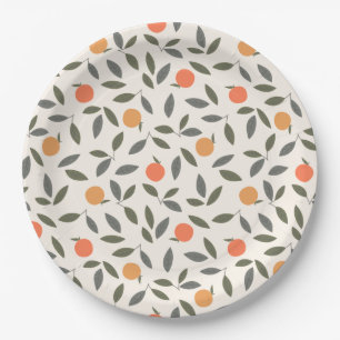 Plato De Papel Naranja y patrón de hojas