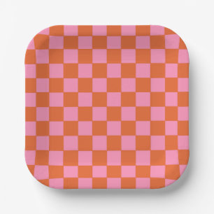 Plato De Papel Naranja y rosa de verificación