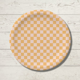 Plato De Papel Naranja y tablero de cheques de seda sin blanquear