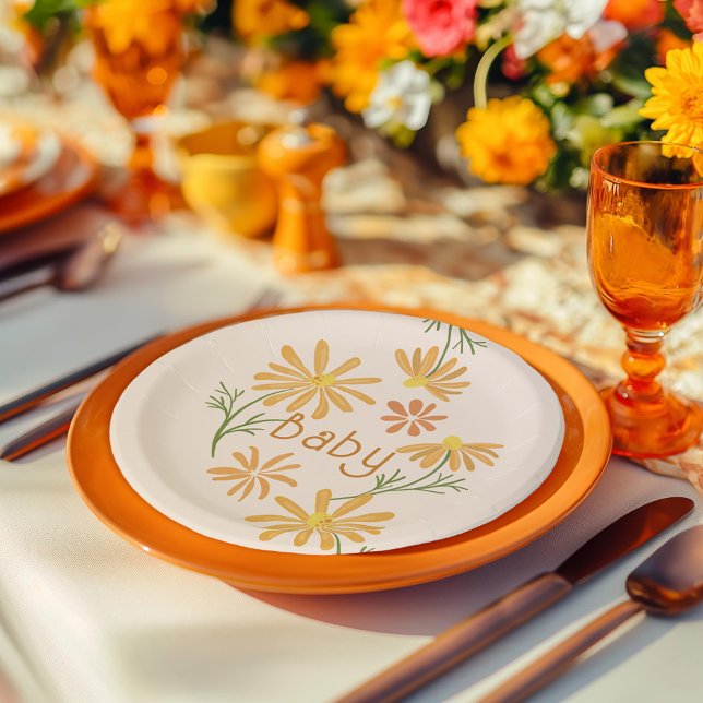 Plato De Papel Naranja y Yellow Daisies Baby Shower (Subido por el creador)