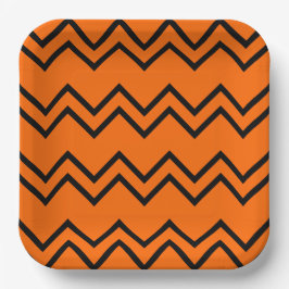Plato De Papel Naranja Zigzag y negro