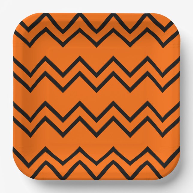 Plato De Papel Naranja Zigzag y negro (Anverso)
