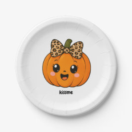 Plato De Papel NaranjaAdorable Pequeña Calabaza Halloween Persona