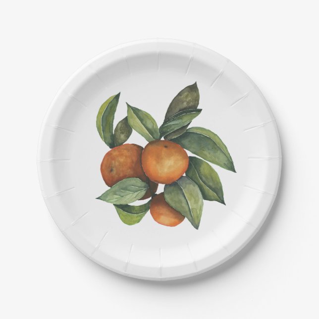 Plato De Papel Naranjas Cítricos Verdor (Anverso)