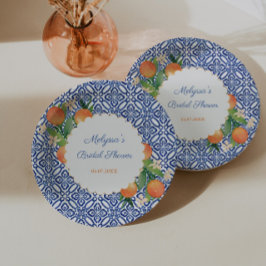 Plato De Papel Naranjas Clásico Azul Blanco Positano Boda Ducha