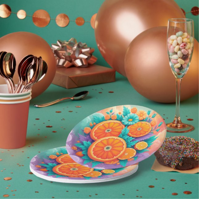 Plato De Papel Naranjas coloridos (Multi)