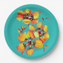 Plato De Papel Naranjas elegantes Flores - Aqua - Personalizar tu