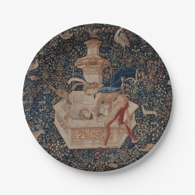 Plato De Papel Narciso en el Pozo, Tapiz Medieval (Anverso)
