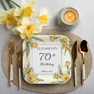 Plato De Papel Narcisos Amarillos Elegantes Florales Cumpleaños 7