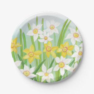 Plato De Papel Narcisos amarillos y blancos de primavera