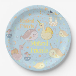 Plato De Papel Narval, Dragón Pastel Azul Personalizado Azul Bebé