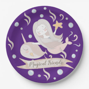 Plato De Papel Narval y Sirena Adorables Pasteles Personalizados