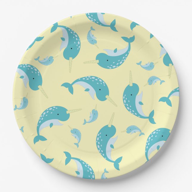 Plato De Papel Narwhal Baby Shower (Anverso)