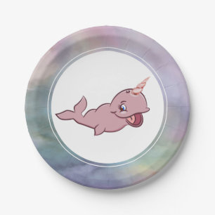Plato De Papel Narwhal Pink Girly Kawaii Chibi Fiesta Personali