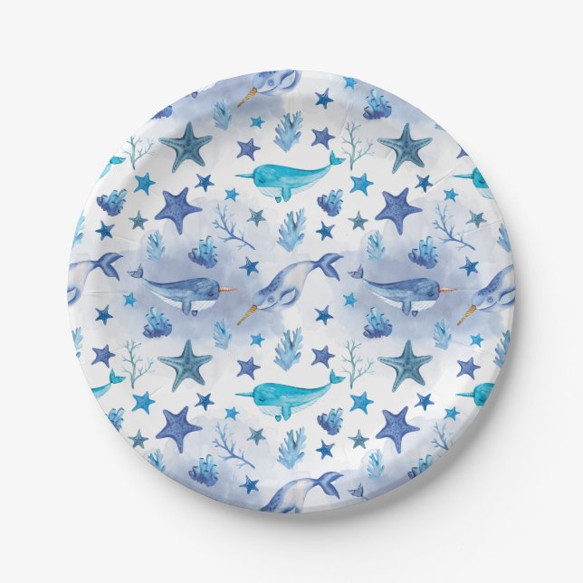 Plato De Papel Narwhal Under the Sea Baby Shower Plates (Anverso)