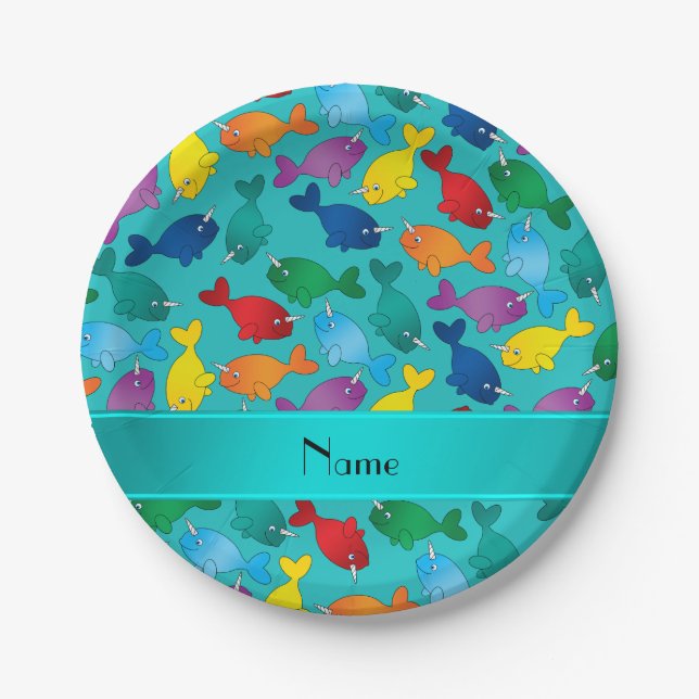Plato De Papel Narwhals conocidos personalizados del arco iris de (Anverso)
