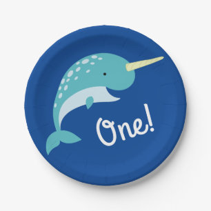 Plato De Papel Narwhals Ocean Cute Primer Fiesta de cumpleaños t