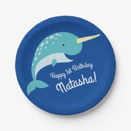 Plato De Papel Narwhals Ocean Cute Primer Fiesta de cumpleaños te