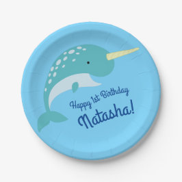 Plato De Papel Narwhals Ocean Cute Primer Fiesta de cumpleaños te