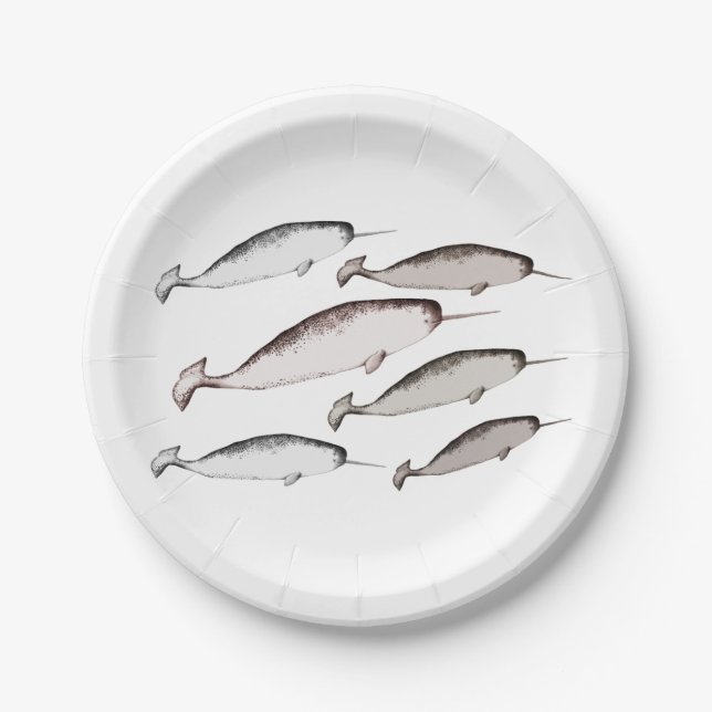 Plato De Papel Narwhals Swim - Regalo del amante de ballenas del  (Anverso)