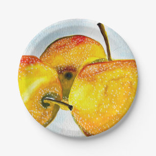 Plato De Papel Nashi pera amarillo fruta de la acuarela