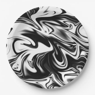 Plato De Papel "Natación cósmica: Elegancia de mármol blanco y ne