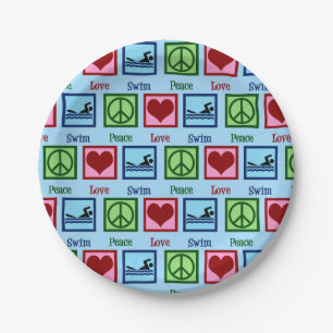 Plato De Papel Natación del amor de la paz