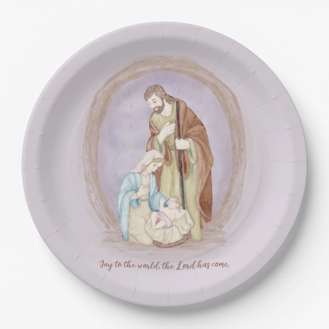 Plato De Papel Natividad acuarela personalizada navidad   (Anverso)