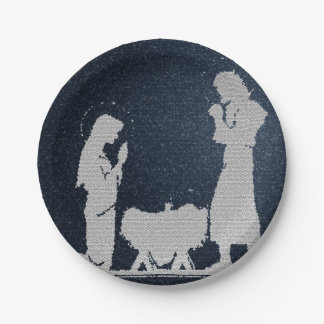 Plato De Papel Natividad azul texturizada