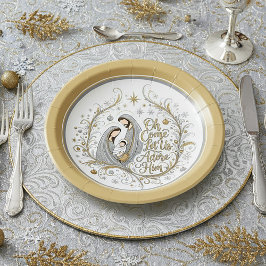 Plato De Papel Natividad de Navidad de plata y oro