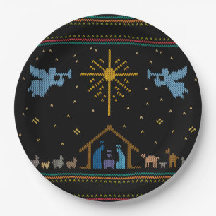 Plato De Papel Natividad de punto Navidades feos suéter religión