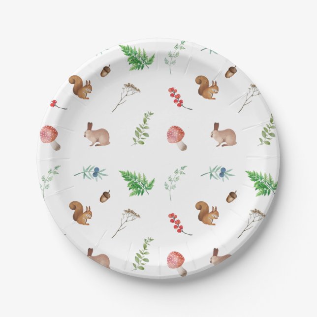 Plato De Papel Naturaleza acuarela Animales, plantas (Anverso)
