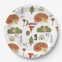 Plato De Papel Naturaleza Cuidada Hedgehog Patrón Arcoiris Floral