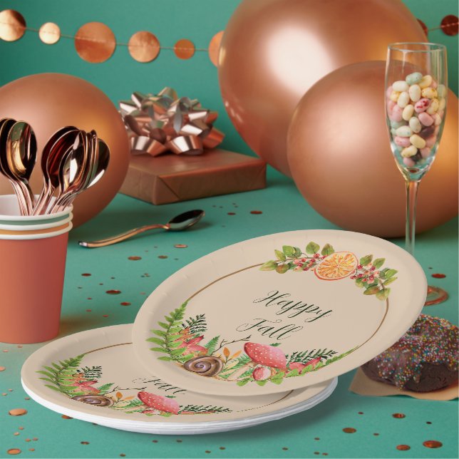 Plato De Papel Naturaleza de otoño con texto personalizable (Multi)